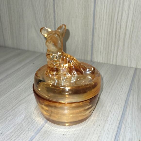 Vintage Scottie Dog Carnival Glass Powder Jar Candy Dish Jewelry Holder Flaw - Picture 1 of 11